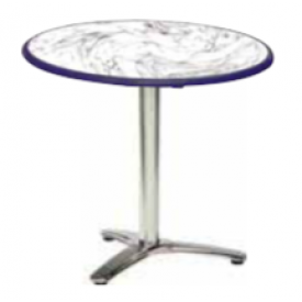 Boord 70 cm. Ø Marmor-Look med Sort pl. kant Blanke midter 3-ALU-ben. ”Mecalit”