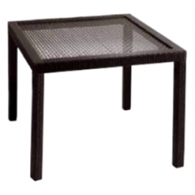 Sort poly-rattan fuldflet på ALU-stel. Glasbordplade 100 x 100 cm.  ”Loretta”