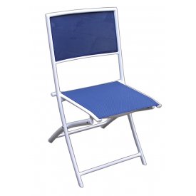 Hvid ALU Klap-stol med Blå texline ”Bari” (104B)
