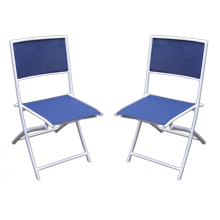 Hvid ALU Klap-stol med Blå texline ”Bari” 2 Stk