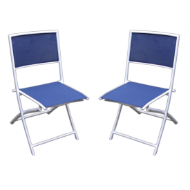 Hvid ALU Klap-stol med Blå texline ”Bari” 2 Stk