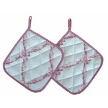 20 x 20 cm Grydelapper, med strop = Rosa motiv, BOMULD (Dess. 129) sæt af 2 stk
