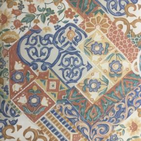 Dess. 321 Beige bund med blå-grøn mønster, BOMULD+POLYESTER