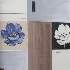 Dess. 351 Blå hvid abstrakte valmuer, BOMULD+POLYESTER