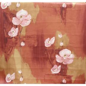 Dess. 353 Rustrød med Pink blomster, BOMULD+POLYESTER