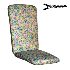 50 x 48 / 75 cm Højryg pos. stol hynde - Havehynde = Pastel farvede Blomster og blade, BOMULD+POLYESTER (Dess. 379)
