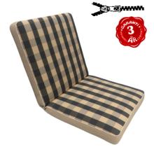 53 x 48 / 50 cm Lav rygget B.K.S. - Havehynde = Grå og Beige ternet med rød og gul streg, DRALON (Dess. 520)