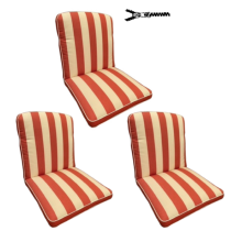 53 x 44 / 48 cm Teak stol - Havehynde = Tegl-Rød og Ecru 5,8 cm brede striber - DRALON (Dess. 539) 3 Stk