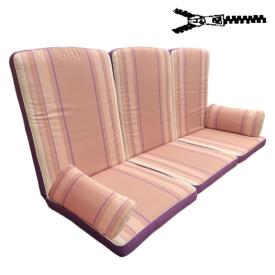 170 X 55 / 75 cm Hængesofa højryg hynde sæt - Havehynder = Brun og Beige samt lilla med lila højde, DRALON (Dess. 593)