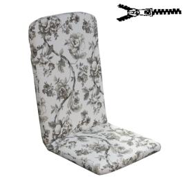 50 x 48 / 75 cm Højryg pos. stol hynde - Havehynde = Hvidlig bund med Grå blomsterranker, BOMULD+POLYESTER (Dess. 627)