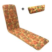 45 x 115 / 78 cm Deckstol + Narkepude - Havehynde = Frugter på beige bund, BOMULD (Dess. 831)