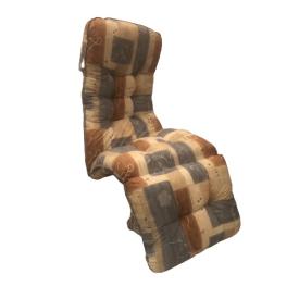 50 x 40 + 48 / 80 cm Relax Hvilestol med Lomme - Havehynde = Blågrå - Brun-Beige, felter på lys bund, BOMULD (Dess. 835)