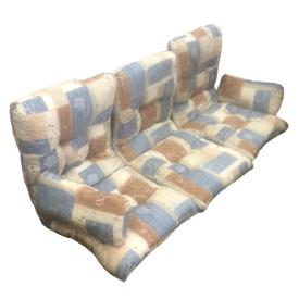 170 X 55 / 75 cm Hængesofa højryg hynde sæt - Havehynder = Blågrå - Brun-Beige, felter på lys bund, BOMULD (Dess. 835)