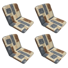 53 x 44 / 48 cm Teak stol - Havehynde = Blågrå - Brun-Beige, felter på lys bund, BOMULD (Dess. 835) 4 stk
