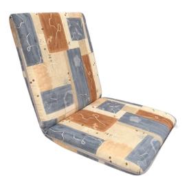 55 x 50 / 55 cm Bred Lav træstol - Havehynde = Blågrå - Brun-Beige, felter på lys bund, BOMULD (Dess. 835)