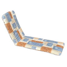 45 x 115 / 78 cm Deckstol - Havehynde = Blågrå - Brun-Beige, felter på lys bund, BOMULD (Dess. 835)