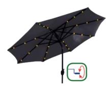 3 m Ø, Rund, "Hygge" - Solcelle ALU-stel med tilt - med håndsving = Sort, POLYESTER, Parasol