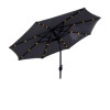 3 m Ø, Rund, "Hygge" - Solcelle ALU-stel med tilt - med håndsving = Sort, POLYESTER, Parasol