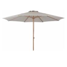 3,5 m Ø Rund - Lyse-grå, Alu-stel i Teak-look, SPUN-POLYESTER, Parasol