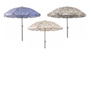 1,6 m Ø, Rund - Strandparasol Stål-Stel i Sort, Blomstret, POLYESTER, Parasol