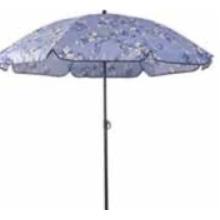 1,6 m Ø, Rund - Strandparasol Stål-Stel i Sort, Blå Blomstret, POLYESTER, Parasol