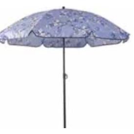 1,6 m Ø, Rund - Strandparasol Stål-Stel i Sort, Blå Blomstret, POLYESTER, Parasol